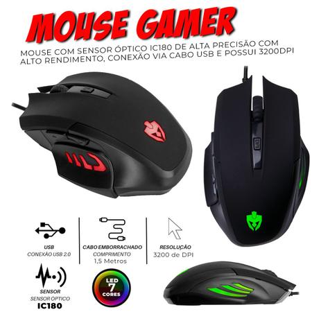 Mouse de Jogo 2400DPI Teclado Gamer Semi Mecânico Caixa de Som PC Black  Piano Gabinete Vidro Temperado - Hayom - Kit Gamer - Magazine Luiza