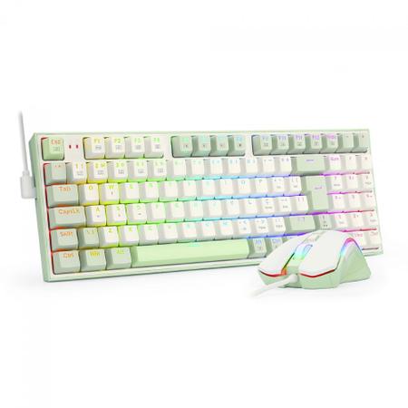 Imagem de Kit gamer redragon teclado e mouse ultimate gaming rig rgb branco e verde s134