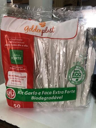 Kit Garfo e Faca Goldenplast Extra Forte Biodegradável 50 Peças - Loja EBEG