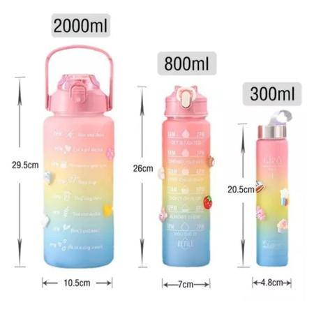 Kit Garrafa Motivacional De Agua De 2 litros 900ML 300ml - Laves Imagem de Kit Garrafa Motivacional De Agua De 2 litros 900ML 300ml
