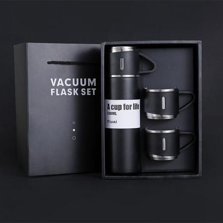 Kit Garrafa Térmica Vacuum Flask Set 500ml Com 3 Xícaras - Casa Chick