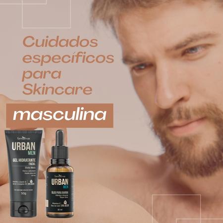 Imagem de Kit Gel Hidratante Facial Masculino 50g + Óleo de Barba Urban Men 30ml Homem Vegano Farmaervas