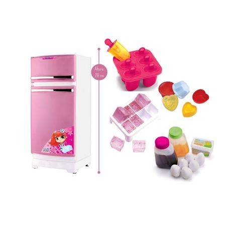 Imagem de Kit geladeira rosa + pia magica infantil sai agua cozinha