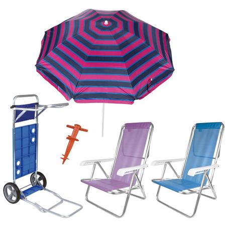 Kit Guarda Sol 1,8m Ipanema Carrinho De Praia Avanço Cadeira Reclinável 8 Posições Saca Areia - Tobee Imagem de Kit Guarda Sol 1,8m Ipanema Carrinho De Praia Avanço Cadeira Reclinável 8 Posições Saca Areia - Tobee