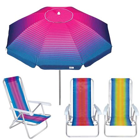 Kit Guarda Sol 2,2m Articulado Cancun Rosa 3 Cadeira 8 Posições Alumínio Praia Piscina Camping - Tobee Imagem de Kit Guarda Sol 2,2m Articulado Cancun Rosa 3 Cadeira 8 Posições Alumínio Praia Piscina Camping - Tobee