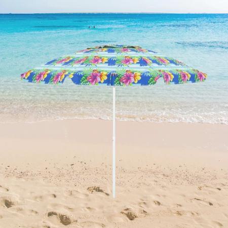 Imagem de Kit Guarda-sol Floral 2,40 M Articulado + Base 18kg Praia  Bel 