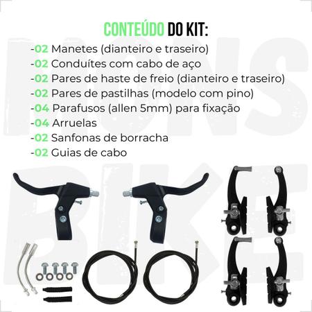 Imagem de Kit Guidão Bike Alto Tipo Moto C/ Espuma Manoplas + Mesinha + Kit Freio V- brake + Selim Molas