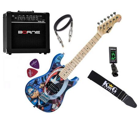 Imagem de Kit Guitarra Infantil PHX Capitão América Cabo Cubo Afinador