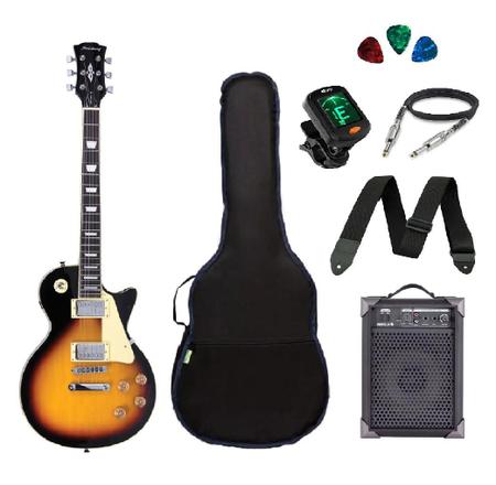 Imagem de Kit Guitarra Strinberg Les Paul LPS230 + Amplificador + Afinador Digital + Acessórios Sunburst