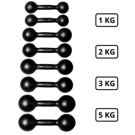 Imagem de Kit Halteres de Ferro Fundido Preto Pares de 1, 2, 3, e 5 Kg