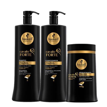 Imagem de Kit Haskell Cavalo Forte Salão Shampoo Condicionador Máscara 900G/1 Litro