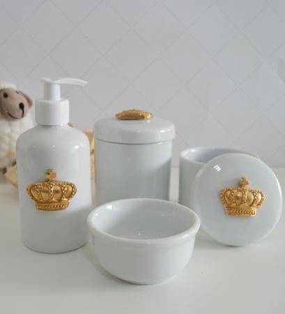 Imagem de Kit Higiene Bebê K016 Porcelana Dourado Banho Cuidado Quarto Menina Menino