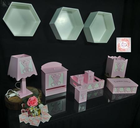 Kit Higiene bebê Mdf menina 8 pçs - ROSA COM BRANCO FLORIDO E PÉROLAS -  Flores para Mariae Decor - Kit Higiene Bebê - Magazine Luiza