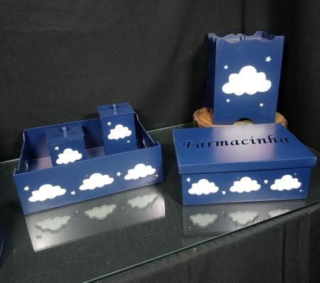 Kit higiene bebe mdf decorado 8pçs - nuvem azul marinho em Promoção na  Americanas
