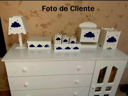 Imagem de kit higiene bebe mdf decorado 8pçs - NUVEM AZUL MARINHO