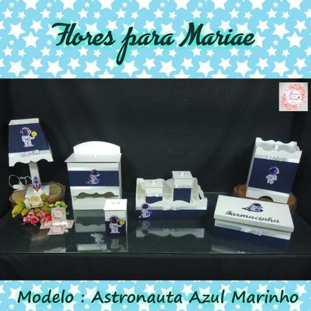 Imagem de Kit Higiene bebê Mdf menino 8 peças Astronauta Azul Marinho