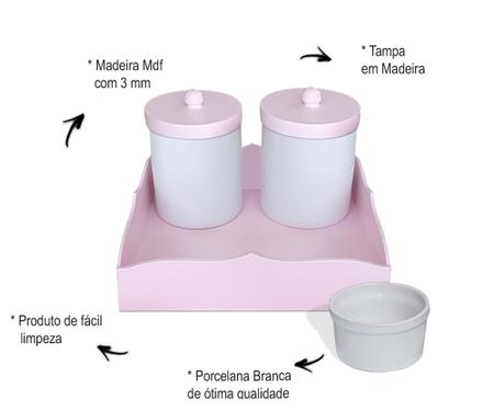 Imagem de Kit Higiene Bebê Porcelana C/ Tampa de Madeira e Bandeja Rosa