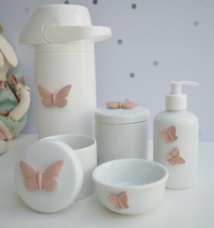 Imagem de Kit Higiene Bebê Porcelana Potes Gel Térmica K021 Borboleta 