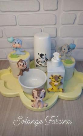 Imagem de Kit higiene bebê porcelana tema safari amarelo - ateliebysolangefascina