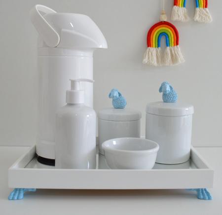 Imagem de Kit Higiene Bebê Porcelana Térmica Bandeja Banho K030 Ovelha
