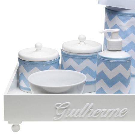 Imagem de Kit Higiene Candy Com Nome Azul Chevron Quarto Bebê Infantil Menino