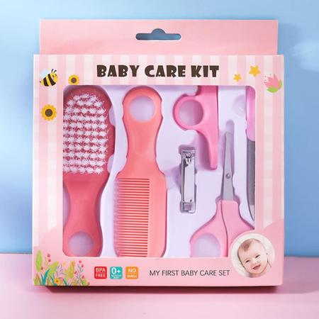 Imagem de Kit Higiene e Cuidados Bebê Menina Utensílios Cortador de Unha Escova de Cabelo Tesoura Pente Lixa