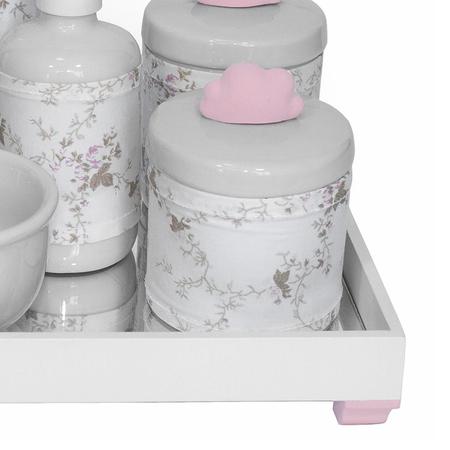 Imagem de Kit Higiene Espelho Completo Porcelanas, Garrafa Pequena e Capa Nuvem Rosa Quarto Bebê Menina