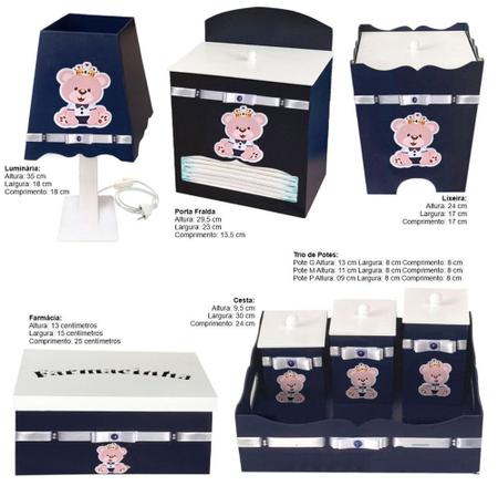 Imagem de Kit Higiene Menino Azul com 8 Peças Tema Urso Quarto de Bebê em Madeira Mdf Decorado