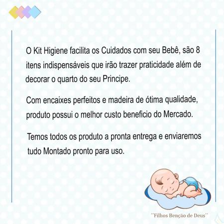 Imagem de Kit Higiene Menino Azul com 8 Peças Tema Urso Quarto de Bebê em Madeira Mdf Decorado
