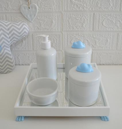 Imagem de Kit Higiene Porcelana Bebê Banho Cuidado Quarto K014 Nuvem