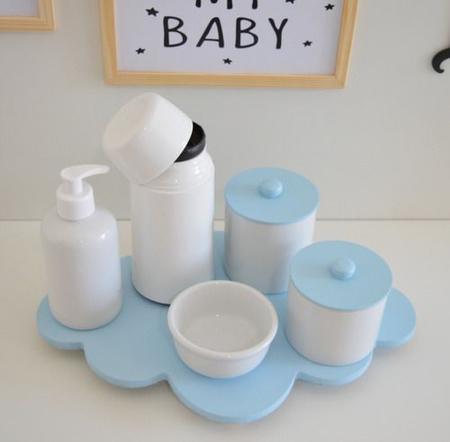 Imagem de Kit Higiene Porcelana Bebê K085 Bandeja Nuvem Cinza 6pçs