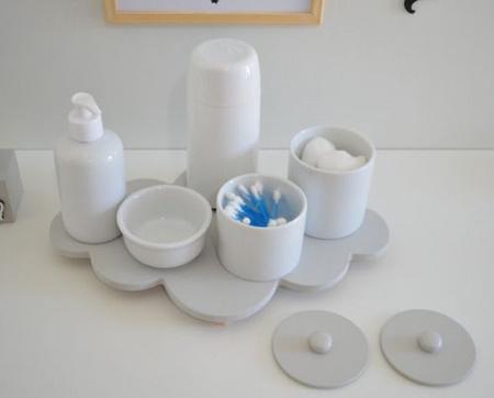 Imagem de Kit Higiene Porcelana Bebê K085 Bandeja Nuvem Cinza 6pçs