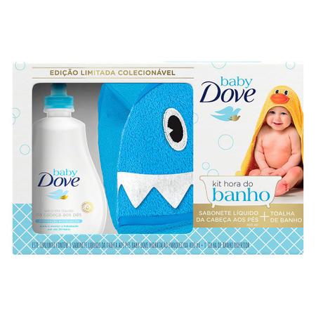 Imagem de Kit Hora do Banho Dove Baby Sabonete Líquido Hidratação Enriquecida 400ml + Toalha de Banho Baby Tubarão