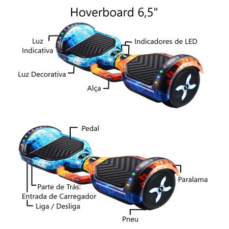 Imagem de Kit Hoverboard Fogo e Gelo Skate Elétrico 6.5 Led + Capacete