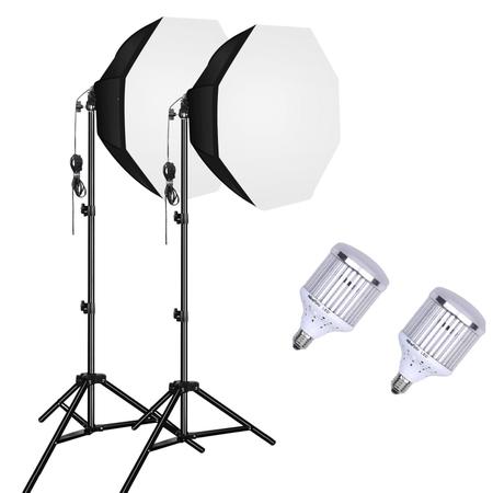 Imagem de Kit Iluminação Contínua 2x Softbox Octogonal 70cm Led Branco 30w e Tripés (Bivolt)