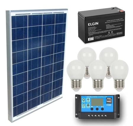 Imagem de Kit Iluminação Placa Solar 60W Lâmpadas 3W 12V Bateria 7Ah