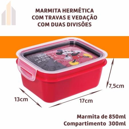 Imagem de Kit Infantil Marmita Hermética com Travas Garrafa Lancheira Mickey Mouse