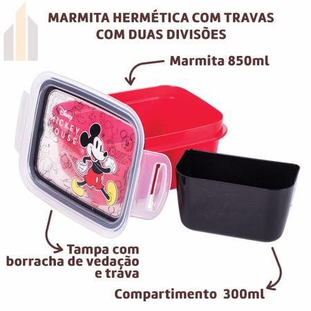 Imagem de Kit Infantil Marmita Hermética com Travas Garrafa Lancheira Mickey Mouse