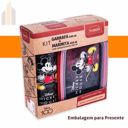 Imagem de Kit Infantil Marmita Hermética com Travas Garrafa Lancheira Mickey Mouse