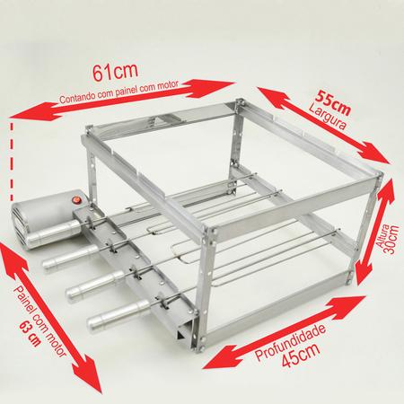 Imagem de Kit Inox Elétrico Giratório 4 Espetos Brasa Grill Especial para Churrasqueira Pré Moldada 55cm Espaço