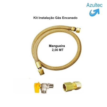 Imagem de Kit instalação gás encanado mangueira 2,0 mts. registro adaptador