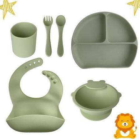 Kit Introdução Alimentar Silicone 6 Pçs Bpa Free - Verde - Fucsia Imports Imagem de Kit Introdução Alimentar Silicone 6 Pçs Bpa Free - Verde