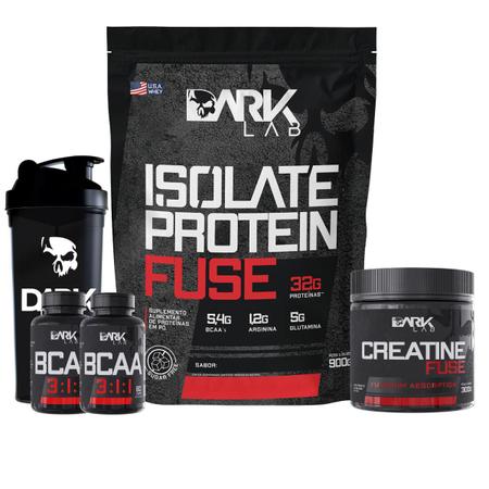 Imagem de Kit Isolate Protein Fuse + 2x Bcaa + Creatina Fuse 300g + Coqueteleira Cavera Dark Lab