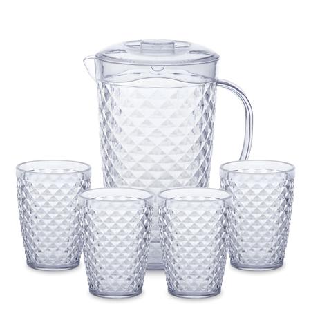 Imagem de Kit Jarra 3 Litros + 4 Copos 500ml de Acrílico Luxxor Para Bebidas Sucos Água - Paramount