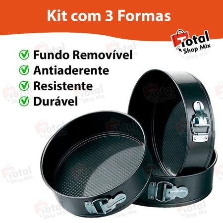 Imagem de Kit Jogo 3 Formas Fundo Removível Antiaderente Redonda Premium Bolo Torta