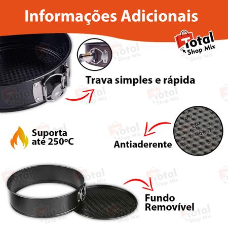 JOGO 3 FORMA BOLO TORTA ASSADEIRA PRETA COM FUNDO REMOVIVEL ANTIADERENTE  KIT PROFISSIONAL