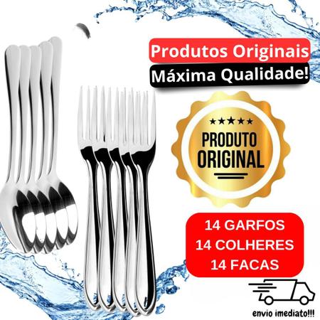 Imagem de Kit Jogo 42 Talheres 14 Garfos 14 Colheres e 14 Facas Aço Inox De alta Qualidade Envio Imediato Cozinha Restaurante Refeitorio Alomoço Jantar 