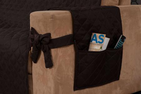 Imagem de kit jogo capa protetor manta para sofá 2 e 3 lugares com laço marrom escuro
