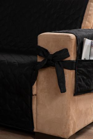 Imagem de kit jogo capa protetor manta para sofá 2 e 3 lugares com laço preto