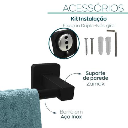 Imagem de Kit Jogo de Banheiro Preto Fosco Aço Inox 304 Acessorios Quadrado para lavabo Conjunto Completo 4 Peças Black Porta Toalha Papeleira Toalheiro